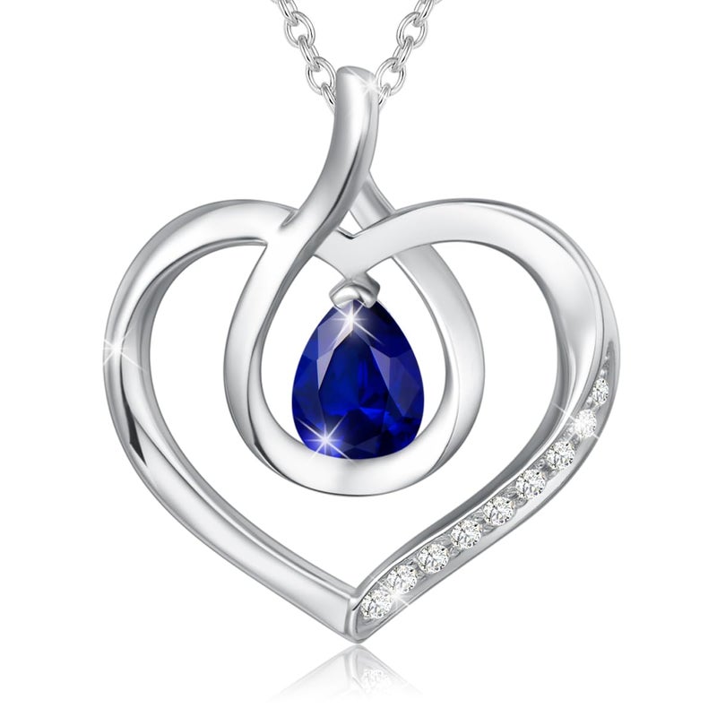 AGVANA September Birthstone Jewelry Sapphire Necklace for Women Sterling Silver Forever Love Infinity Heart Pendant Necklace Anniversary Birthday Gifts for Women Mom Wife Her - Image 1